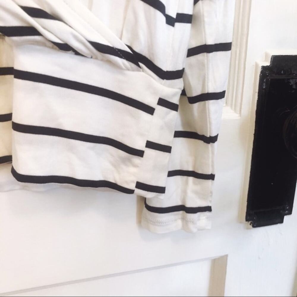 LOFT White & Black Striped Wrap Top with Banded Hem - Picture 9 of 11